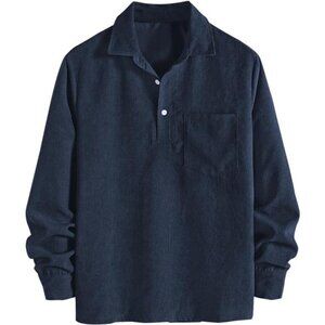 Men's Corduroy Shirts Solid Color 2025 Fall Half Button Long Sleeves Polo